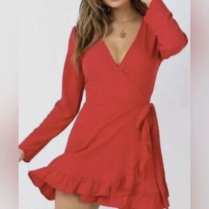 Princess Polly, Agnetha, red, wrap style, mini dress, US 8, NWT